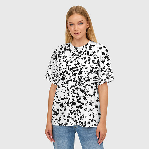 Женская футболка оверсайз Пятнистый чёрно-белый паттерн / 3D-принт – фото 3