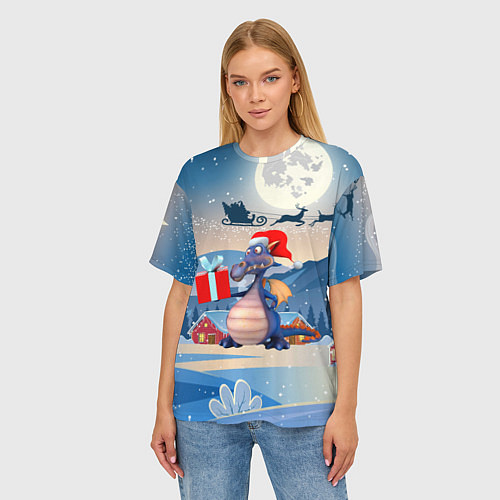 Женская футболка оверсайз Новогодний дракон 2024 / 3D-принт – фото 3