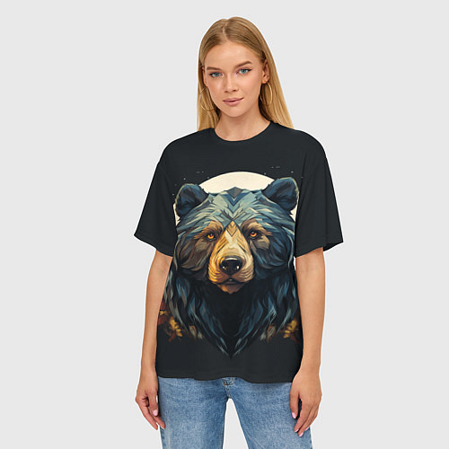 Женская футболка оверсайз Арт осенний медведь / 3D-принт – фото 3