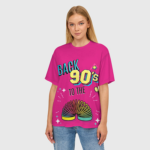 Женская футболка оверсайз Назад в 90ые - радуга пружинка игрушка / 3D-принт – фото 3