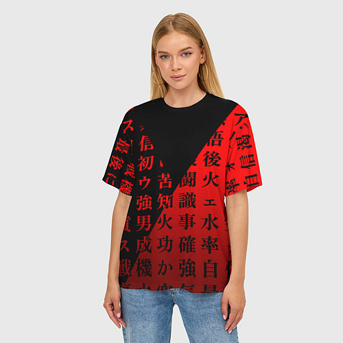 Женская футболка оверсайз Сто красных иероглифов / 3D-принт – фото 3