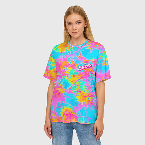 Женская футболка оверсайз Барбм - цветочный абстрактный паттерн - тай-дай / 3D-принт – фото 3