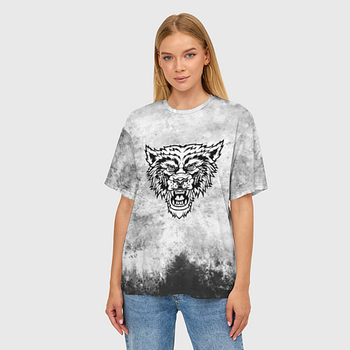 Женская футболка оверсайз Texture - разозленный волк / 3D-принт – фото 3