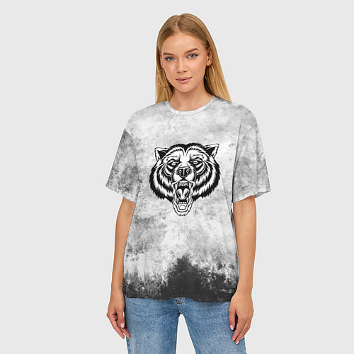 Женская футболка оверсайз Texture - медведь в ярости / 3D-принт – фото 3