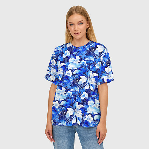 Женская футболка оверсайз Голубой цветник / 3D-принт – фото 3