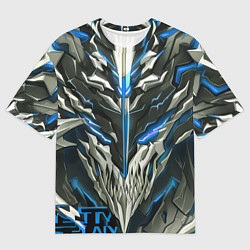 Футболка оверсайз женская Синий неоновый кибер демон, цвет: 3D-принт