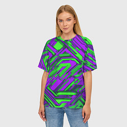 Футболка оверсайз женская Кибкрпанк полосы фиолетовые и зелёные, цвет: 3D-принт — фото 2