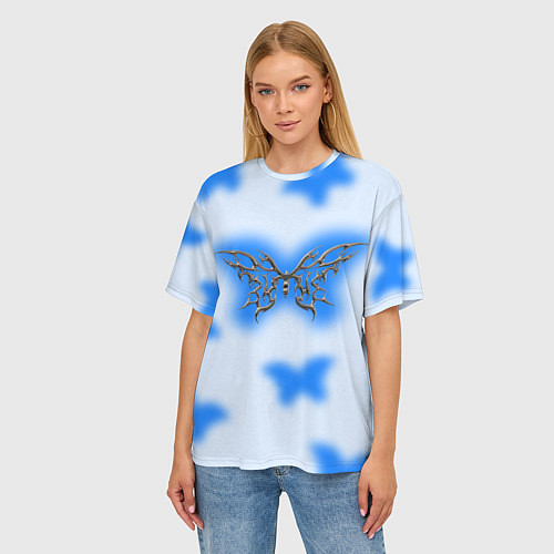 Женская футболка оверсайз Y2K blue butterfly / 3D-принт – фото 3