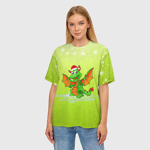 Женская футболка оверсайз Зеленый дракошка / 3D-принт – фото 3