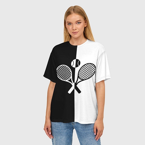 Женская футболка оверсайз Теннис - чёрно белое / 3D-принт – фото 3