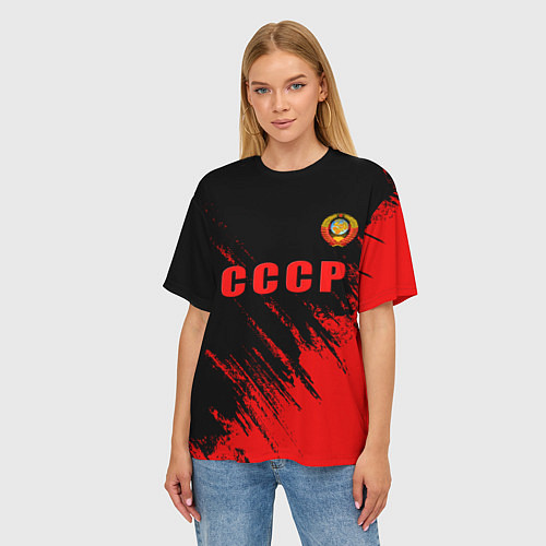 Женская футболка оверсайз СССР герб брызги красок / 3D-принт – фото 3