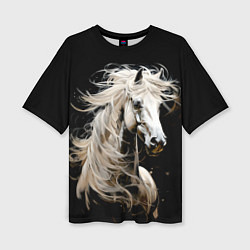 Футболка оверсайз женская Лошадь белая в ночи, цвет: 3D-принт