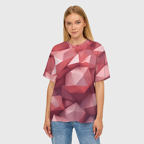 Женская футболка оверсайз Розовые полигоны / 3D-принт – фото 3