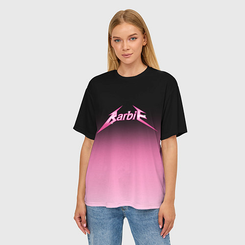 Женская футболка оверсайз Барби - стиль металлики: градиент / 3D-принт – фото 3