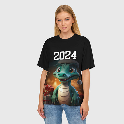 Женская футболка оверсайз Новый год 2024 символ года / 3D-принт – фото 3