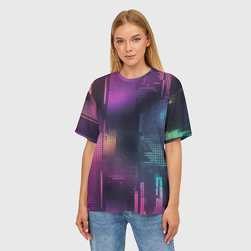 Женская футболка оверсайз Цветные пиксели retro / 3D-принт – фото 3
