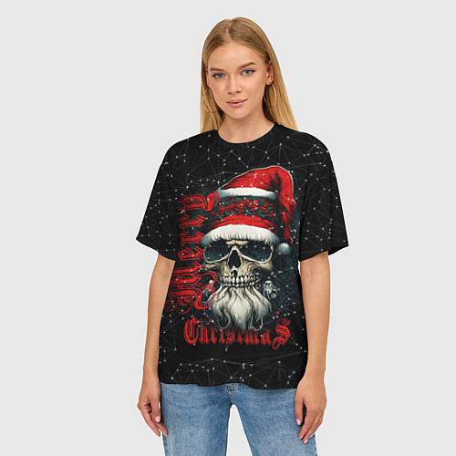 Женская футболка оверсайз Рождественская с черепом деда мороза / 3D-принт – фото 3