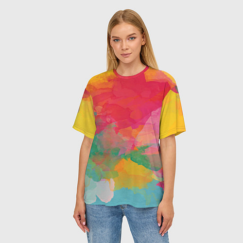 Женская футболка оверсайз Спектр акварели / 3D-принт – фото 3