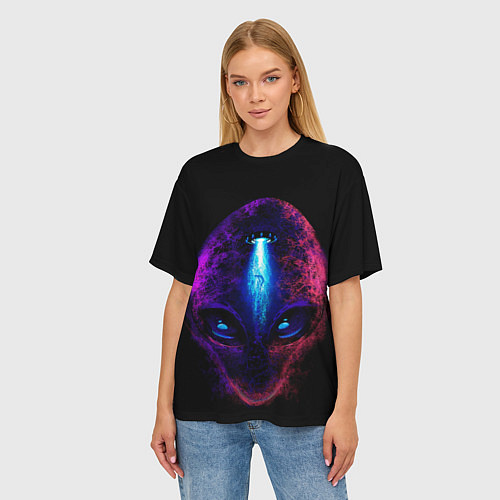 Женская футболка оверсайз UFO alien head / 3D-принт – фото 3