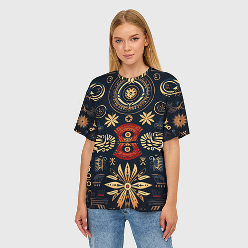 Женская футболка оверсайз Узор в славянском стиле / 3D-принт – фото 3