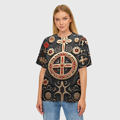 Женская футболка оверсайз Орнамент в славянской стилистике / 3D-принт – фото 3