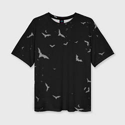 Женская футболка оверсайз Летучие мыши на черном небе