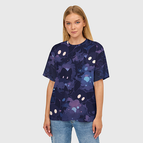 Женская футболка оверсайз Фиолетовые котики / 3D-принт – фото 3