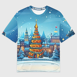 Женская футболка оверсайз Новогоднее настроение елочка