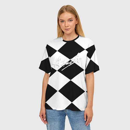 Женская футболка оверсайз Алиса шахматная клетка / 3D-принт – фото 3