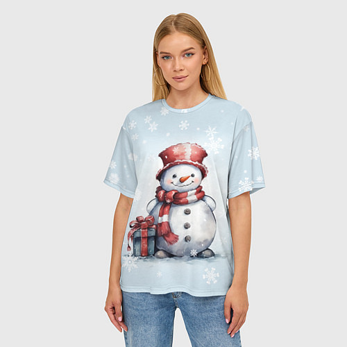 Женская футболка оверсайз New Years cute snowman / 3D-принт – фото 3