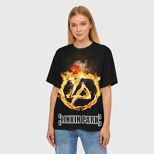 Женская футболка оверсайз Linkin Park - fire logo / 3D-принт – фото 3