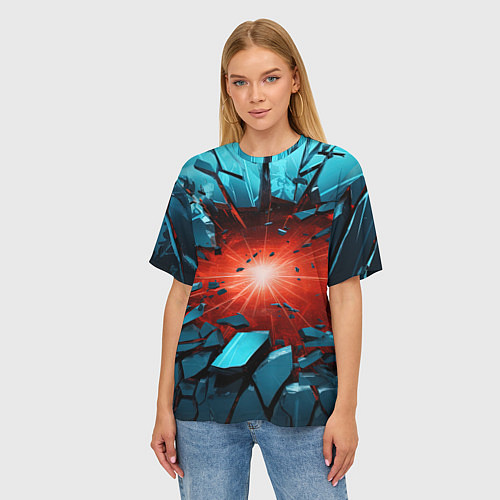 Женская футболка оверсайз Взрыв бирюзовых камней / 3D-принт – фото 3