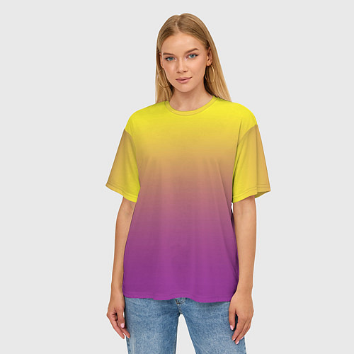 Женская футболка оверсайз Желто-фиолетовый градиент / 3D-принт – фото 3