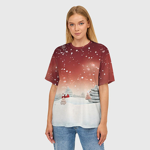 Женская футболка оверсайз Огни рождественского города / 3D-принт – фото 3