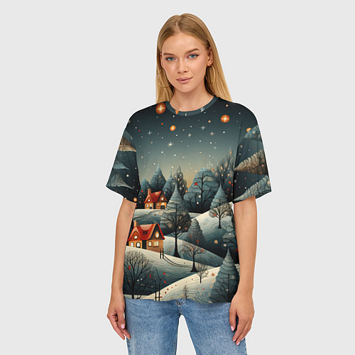 Женская футболка оверсайз Зимние развлечения на природе / 3D-принт – фото 3