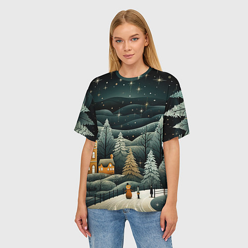 Женская футболка оверсайз Зима в городе ожидание праздника / 3D-принт – фото 3