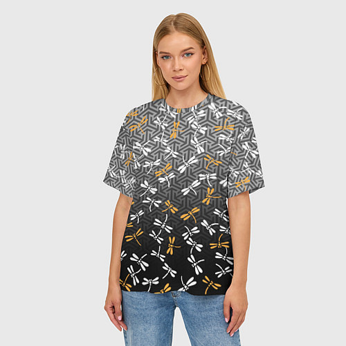 Женская футболка оверсайз Стрекозы поверх графики / 3D-принт – фото 3