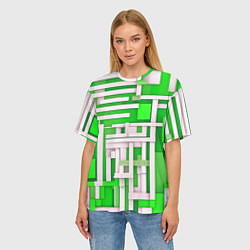Футболка оверсайз женская Полосы на зелёном фоне, цвет: 3D-принт — фото 2