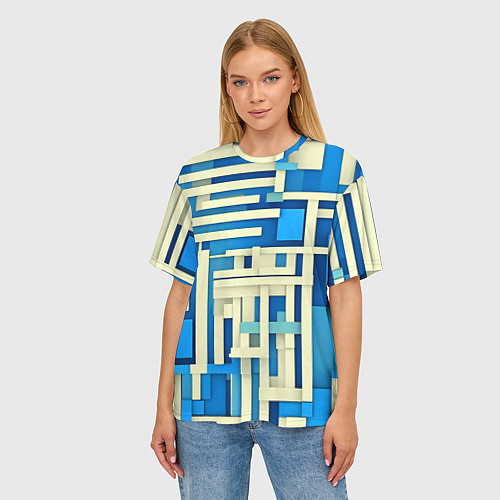 Женская футболка оверсайз Полосы на синем фоне / 3D-принт – фото 3