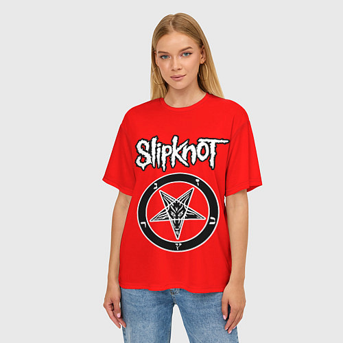 Женская футболка оверсайз Slipknot пентаграмма / 3D-принт – фото 3