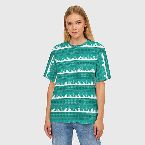 Женская футболка оверсайз Зеленый зимний пейзаж / 3D-принт – фото 3
