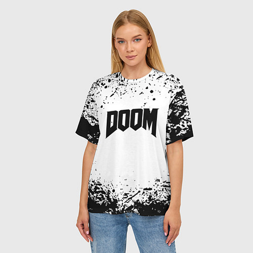 Женская футболка оверсайз Doom black splash / 3D-принт – фото 3