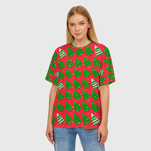 Женская футболка оверсайз Рождественские ёлки / 3D-принт – фото 3