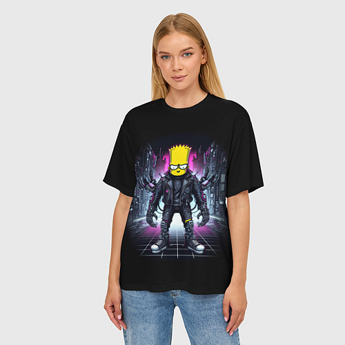 Женская футболка оверсайз Cool Bart Simpson - cyberpunk - ai art / 3D-принт – фото 3