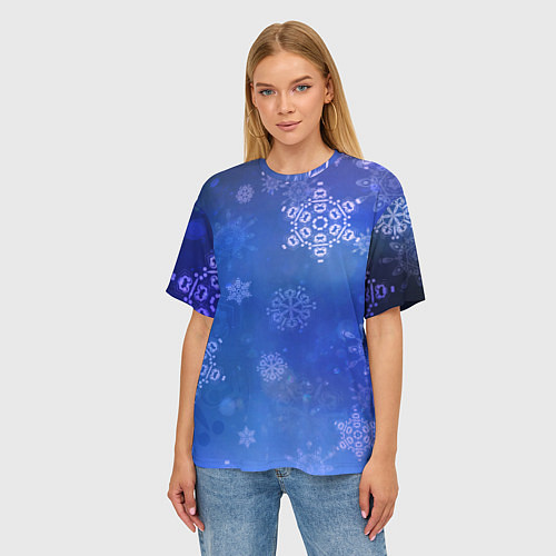 Женская футболка оверсайз Декоративные снежинки на фиолетовом / 3D-принт – фото 3