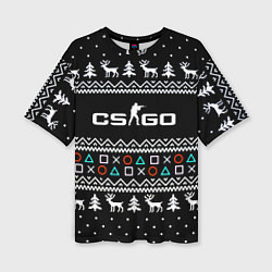 Футболка оверсайз женская CS GO новогодний свитер с оленями, цвет: 3D-принт