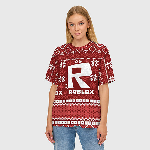 Женская футболка оверсайз Roblox christmas sweater / 3D-принт – фото 3