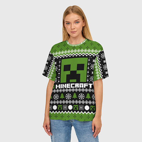 Женская футболка оверсайз Minecraft christmas sweater / 3D-принт – фото 3