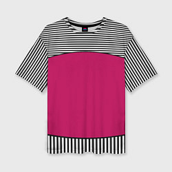 Женская футболка оверсайз Узор из красного и черно-белых полос