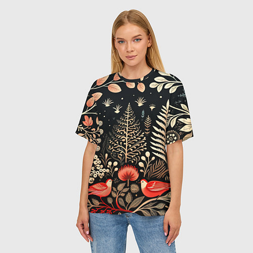 Женская футболка оверсайз Елочные узоры нового года / 3D-принт – фото 3